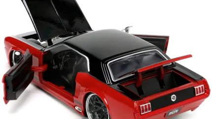 1965 Ford Mustang Custom Diecast Model - Red & Black Bigtime Muscle 1/24 by Jada