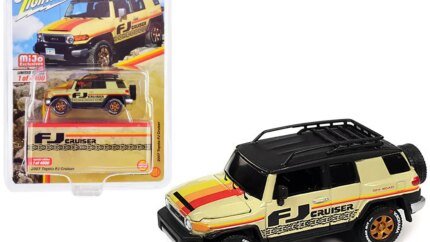 Limited Edition 2007 Toyota FJ Cruiser 1/64 Diecast Model by Johnny Lightning - Beige with Stripes & Roofrack