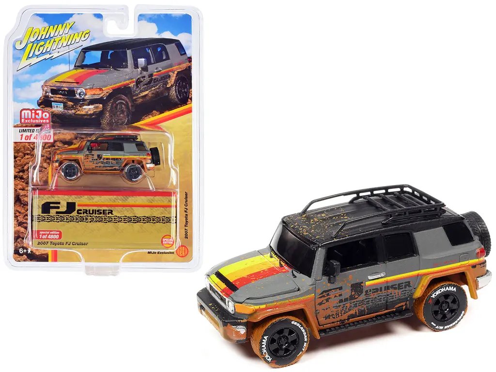 Limited Edition 2007 Toyota FJ Cruiser Gray 1/64 Diecast Model with Roofrack by Johnny Lightning