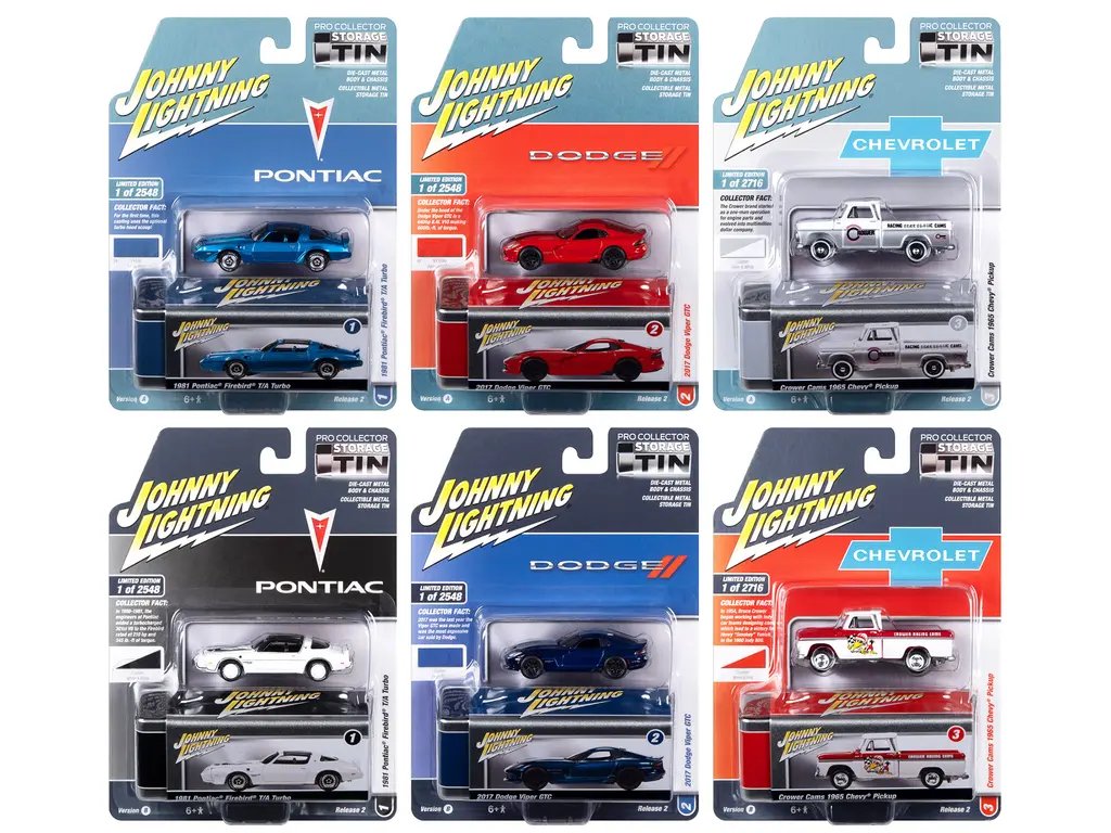 Limited Edition 2023 Johnny Lightning Collector’s Tin: Set of 6 1/64 Diecast Model Cars Release 2