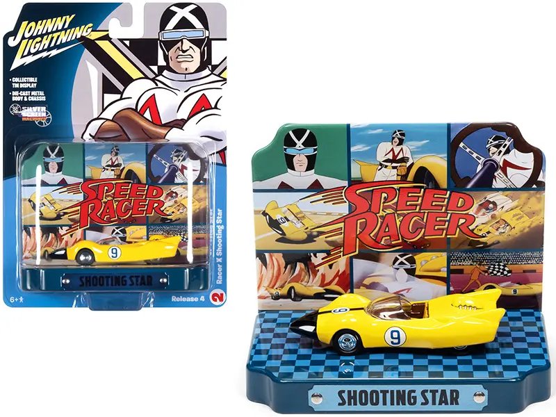 Speed Racer Racer X Shooting Star #9 Yellow 1/64 Diecast Model Car with Collectible Tin by Johnny Lightning