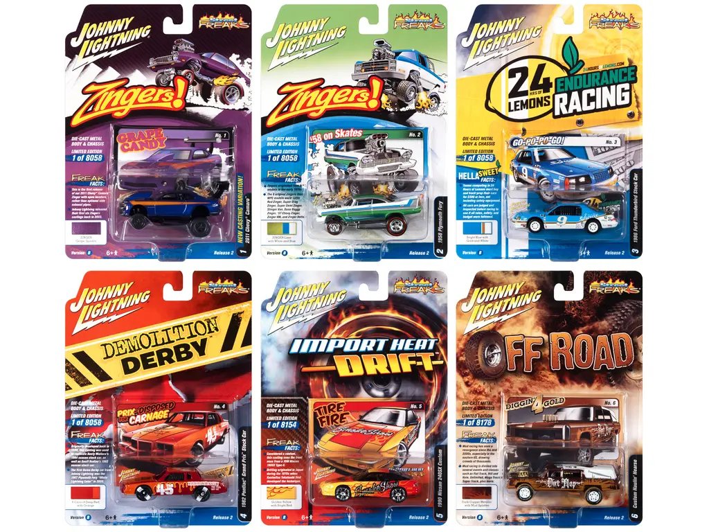 Street Freaks 2022 Set B: Johnny Lightning 1/64 Diecast Model Cars Release 2 – Collectible 6-Car Pack