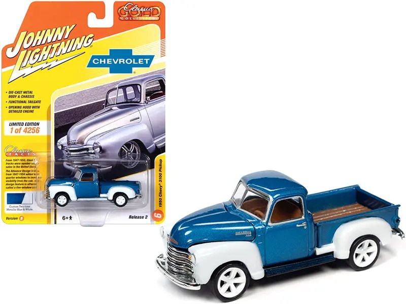 1950 Chevrolet 3100 Pickup Truck Custom Blue Metallic 1/64 Diecast Model – Limited Edition by Johnny Lightning