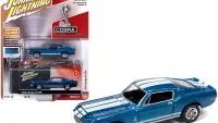 1968 Ford Mustang Shelby GT-350 Acapulco Blue Metallic with White Stripes and Collector Tin Limited Edition to 4540 pieces Worldwide 1/64 Diecast Model Car by Johnny Lightning