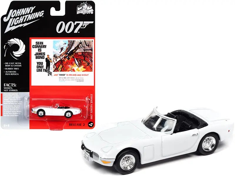 1967 Toyota 2000GT Convertible White James Bond 007 Diecast Model Car by Johnny Lightning 1/64