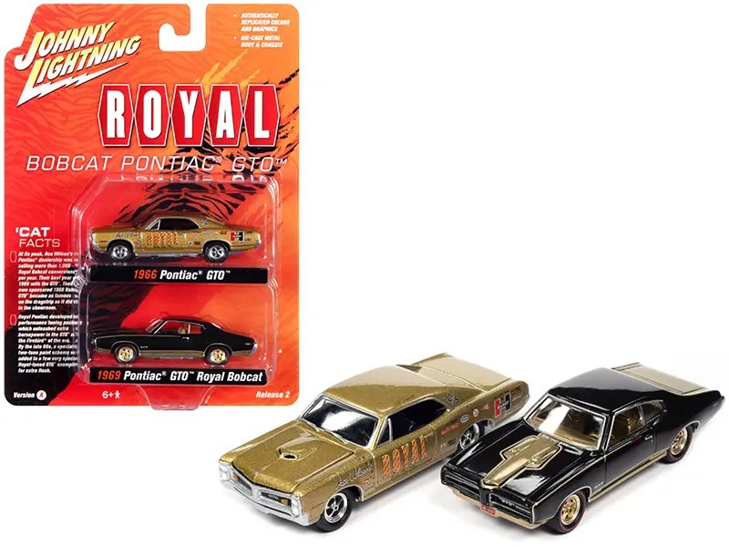 1966 & 1969 Pontiac GTO Royal Bobcat Diecast Model Cars 1/64 Set by Johnny Lightning