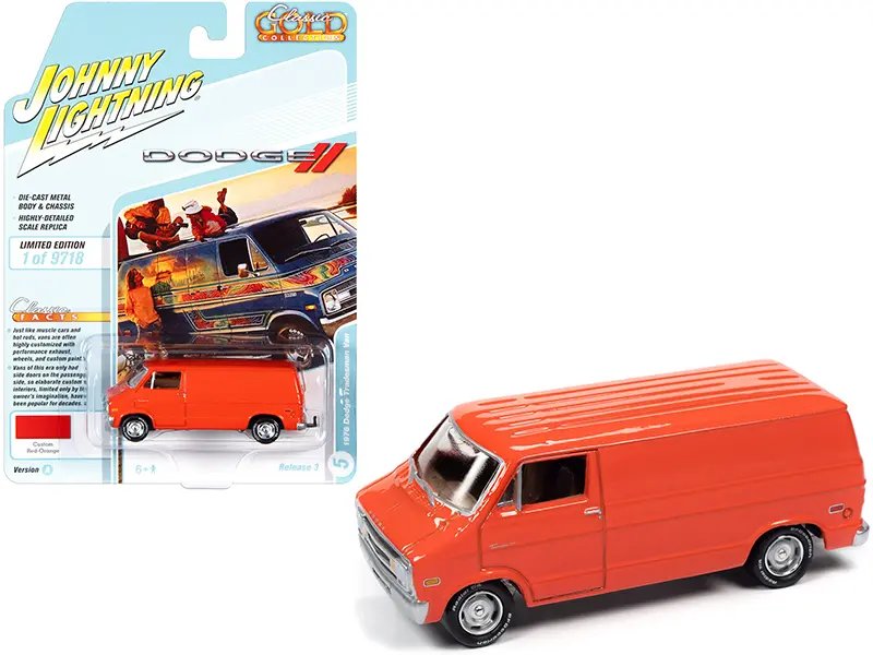 1976 Dodge Tradesman Van Custom Red-Orange “Classic Gold Collection” Series Limited Edition to 9718 pieces Worldwide 1/64 Diecast Model Car by Johnny Lightning