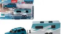 2005 Cadillac Escalade Teal Metallic w/ Camper Trailer 1/64 Diecast Model - Limited Edition by Johnny Lightning