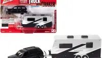 2005 Cadillac Escalade Matte Black w/ Camper Trailer 1/64 Diecast - Limited Edition by Johnny Lightning
