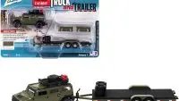 2004 Hummer H2 Medium Sage Green Diecast Model with Open Trailer - Limited Edition 1/64 by Johnny Lightning