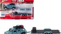 2004 Hummer H2 Ocean Blue Diecast Model with Open Trailer - Limited Edition 1/64 by Johnny Lightning