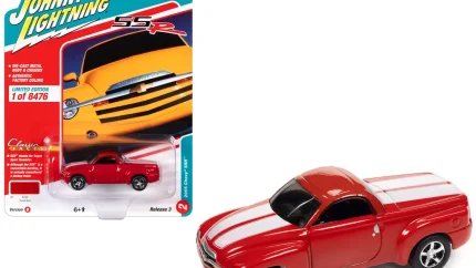 Limited Edition 2005 Chevrolet SSR Pickup Truck 1/64 Diecast Model - Torch Red with White Stripes by Johnny Lightning