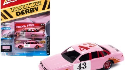 Limited Edition 1997 Ford Crown Victoria #43 Pink Demolition Derby 1/64 Diecast by Johnny Lightning