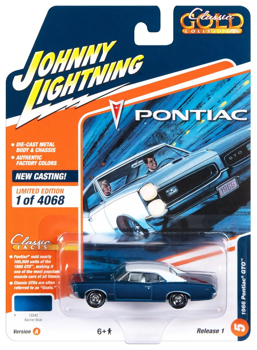 Limited Edition 1966 Pontiac GTO Diecast Model – Barrier Blue Metallic 1/64 by Johnny Lightning