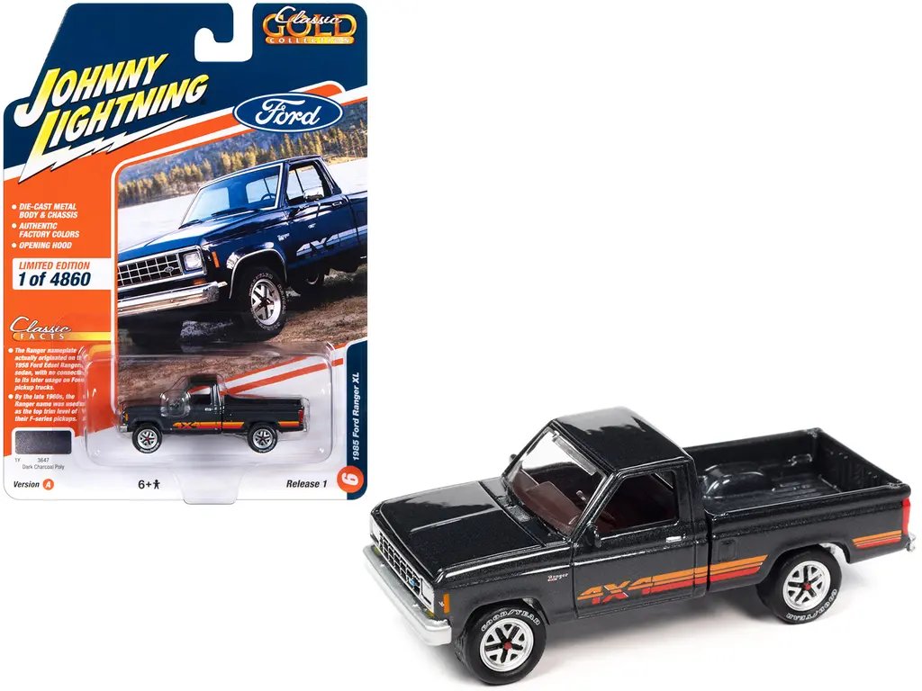 1985 Ford Ranger XL Pickup Truck Dark Charcoal Metallic – Limited Edition 1/64 Diecast Model by Johnny Lightning
