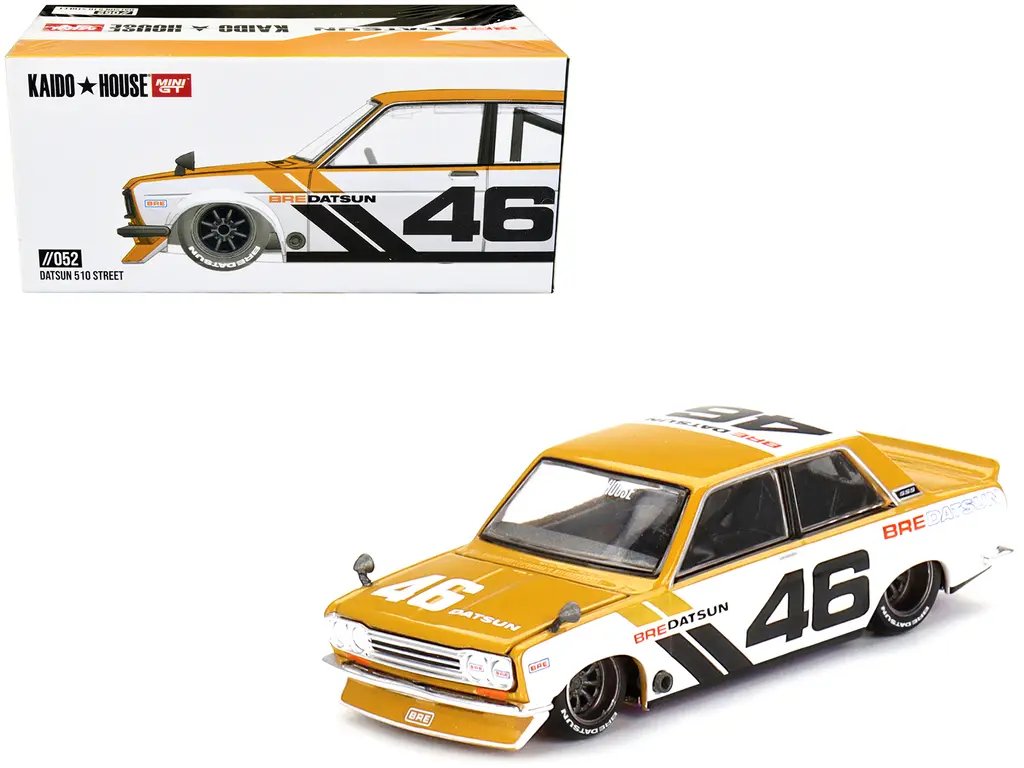 Exclusive Datsun 510 BRE510 V3 RHD #46 Gold & White 1/64 Diecast by Kaido House 3 Exclusive Datsun 510 BRE510 V3 RHD #46 Gold & White 1/64 Diecast by Kaido House - Image 3