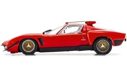 Kyosho 1/43 Lamborghini Miura SVR Diecast Model - Red with Black Accents & Gold Wheels