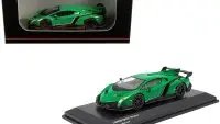 Exclusive 1/64 Lamborghini Veneno Green with Red Line Diecast Model by Kyosho