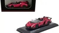 Exclusive 1/64 Lamborghini Veneno Roadster Magenta Diecast by Kyosho