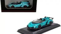 Kyosho 1/64 Lamborghini Veneno Roadster Diecast Model - Light Blue with Red Line