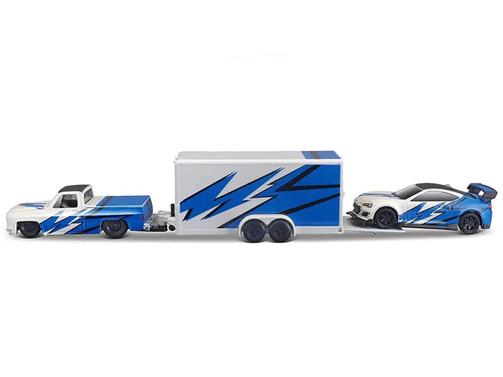 1987 Chevy 1500 & 2019 Subaru BRZ Diecast Models with Trailer – Team Haulers 1/64 by Maisto