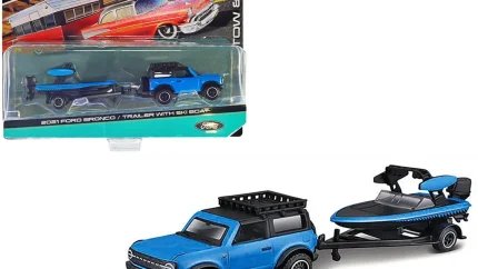 2021 Ford Bronco Blue with Black Top & Roof Rack + Matching Blue & Black Ski Boat with Trailer for Sale