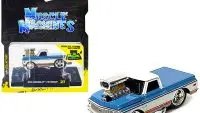 1972 Chevrolet C10 Pickup Truck 1/64 Diecast Model - Blue & White Stripes by Muscle Machines