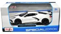 2020 Chevrolet Corvette Stingray Coupe White with Black Stripes Special Edition 1/24 Diecast Model by Maisto