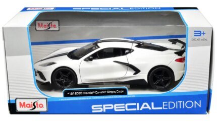2020 Chevrolet Corvette Stingray Coupe White with Black Stripes Special Edition 1/24 Diecast Model by Maisto
