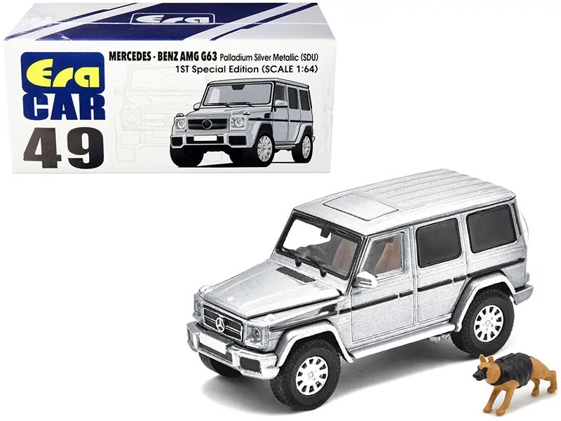 Exclusive Mercedes Benz G63 1/64 Diecast Model – Palladium Silver Metallic Police Dog Edition by Era Car