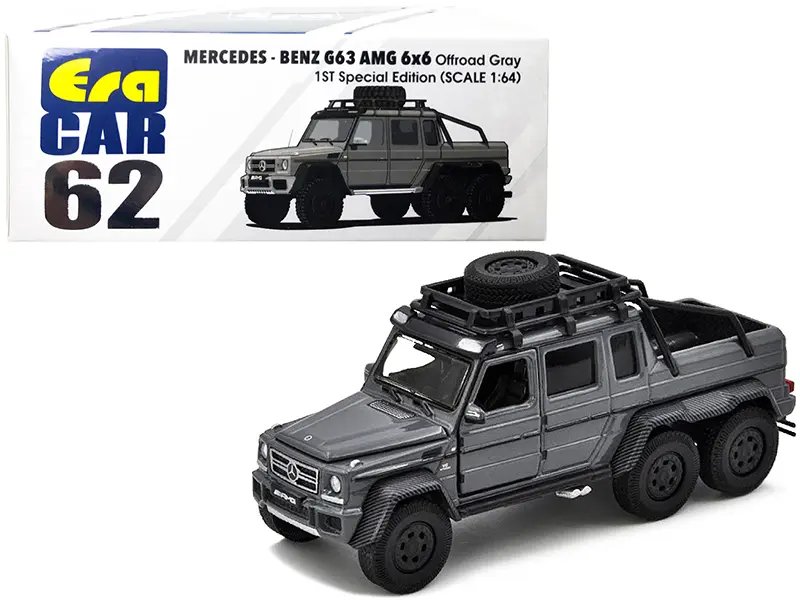 Diecast Model Cars wholesale toys dropshipper drop shipping Mercedes Benz G63 AMG 6x6 Pickup Truck Roof Rack Offroad Gray 1st Special Edition 1/64 Era Car MB216X6RF62 drop shipping wholesale drop ship drop shipper dropship dropshipping toys dropshipp Mercedes Benz G63 AMG 6x6 Pickup Truck with Roof Rack Offroad Gray "1st Special Edition" 1/64 Diecast Model Car by Era Car