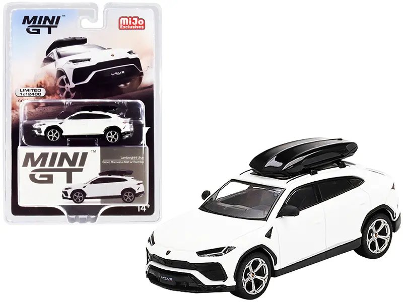 Limited Edition 1/64 Lamborghini Urus Bianco Monocerus Diecast Model with Roof Box by True Scale Miniatures