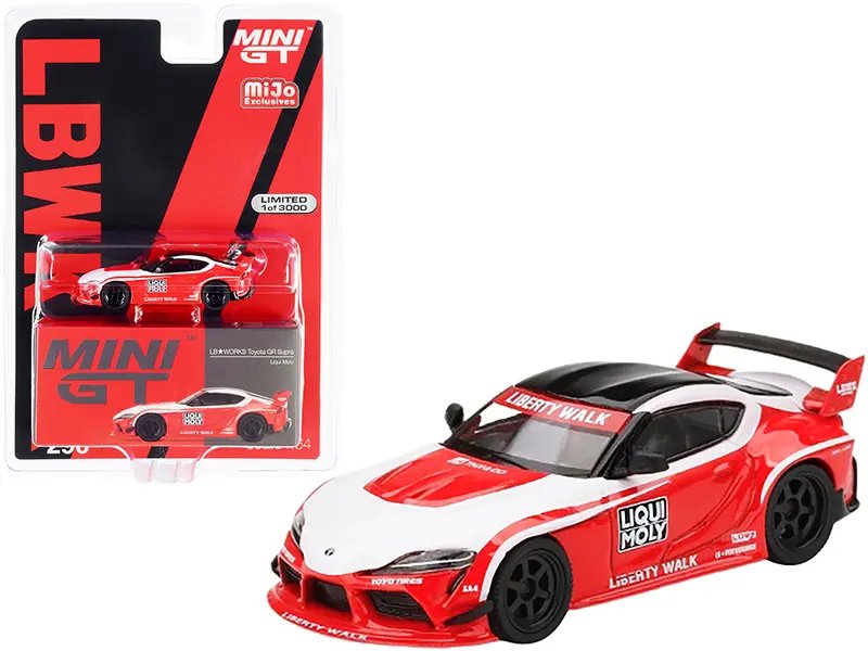 Limited Edition Toyota GR Supra LB WORKS RHD 1/64 Diecast Model Car by True Scale Miniatures – Red & White “Liqui Moly” Design