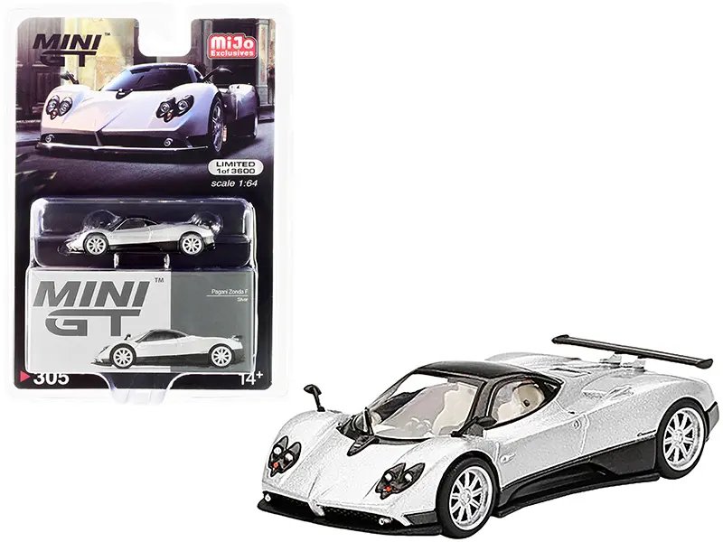 Pagani Zonda F Silver Metallic with Dark Gray Top Limited Edition to 3600 pieces Worldwide 1/64 Diecast Model Car by True Scale Miniatures