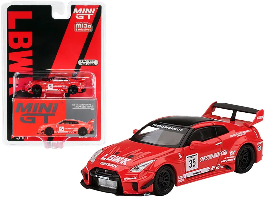 Limited Edition Nissan 35GT-RR LBWK RHD 1/64 Diecast Model Car - Red/Black by True Scale Miniatures 2 Limited Edition Nissan 35GT-RR LBWK RHD 1/64 Diecast Model Car - Red/Black by True Scale Miniatures - Image 2