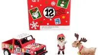 Land Rover Defender 90 Pickup Truck RHD (Right Hand Drive) #12 Santa Car Matt Red with Santa Claus and Reindeer Figurines "2021 Christmas Edition" Limited Edition to 9999 pieces Worldwide 1/64 Diecast Model Car by True Scale Miniatures