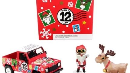 Land Rover Defender 90 Pickup Truck RHD (Right Hand Drive) #12 Santa Car Matt Red with Santa Claus and Reindeer Figurines "2021 Christmas Edition" Limited Edition to 9999 pieces Worldwide 1/64 Diecast Model Car by True Scale Miniatures