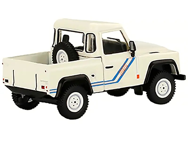 Land Rover Defender 90 Pickup Truck 1/64 Diecast Model - Limited Edition White with Blue Stripes by True Scale Miniatures 2 Land Rover Defender 90 Pickup Truck 1/64 Diecast Model - Limited Edition White with Blue Stripes by True Scale Miniatures - Image 2