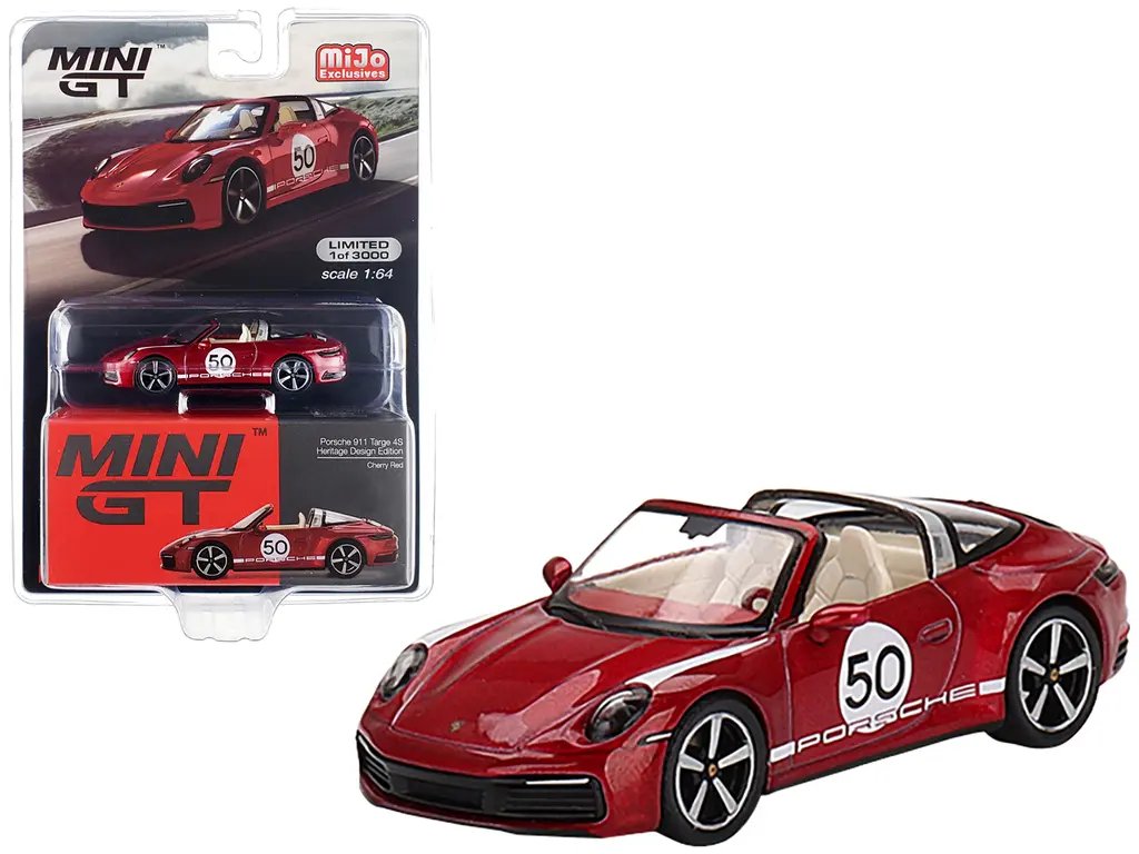 Limited Edition Porsche 911 Targa 4S Heritage Design 1/64 Diecast Model - Cherry Red Metallic 3 Limited Edition Porsche 911 Targa 4S Heritage Design 1/64 Diecast Model - Cherry Red Metallic - Image 3