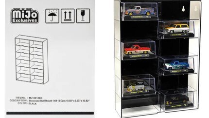 Premium 12-Car Display Case Wall Mount for 1/64 Scale Models - Mijo Exclusives