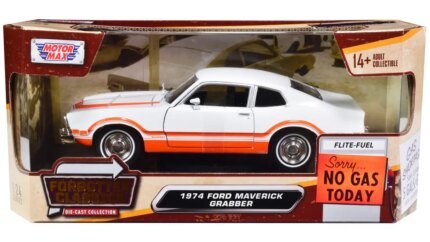 1974 Ford Maverick Grabber Diecast Model Car 1/24 - White with Orange Stripes by Motormax