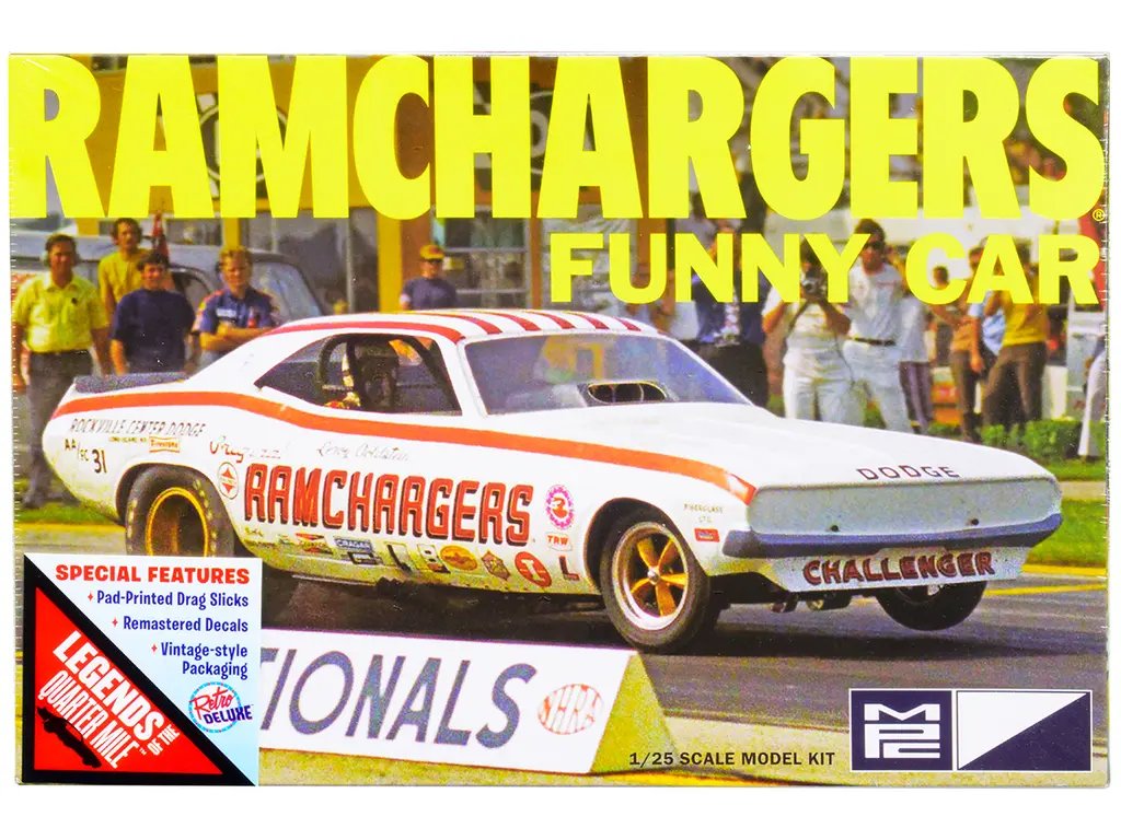 Skill 2 Dodge Challenger Ramchargers Funny Car Model Kit 1/25 Scale by MPC – Legends of the Quarter Mile