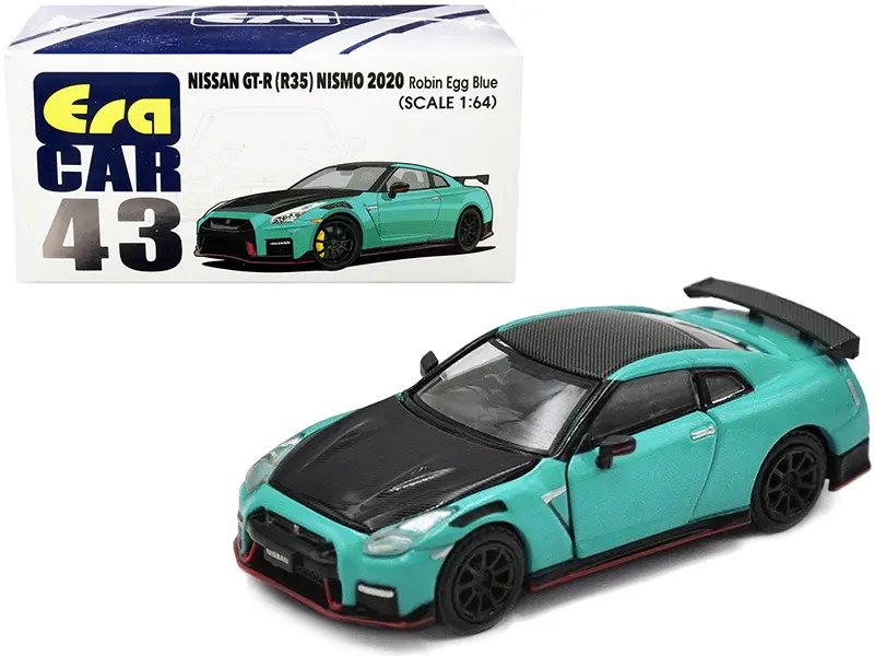 2020 Nissan GT-R R35 Nismo RHD 1/64 Diecast Model – Robin Egg Blue & Carbon Black by Era Car