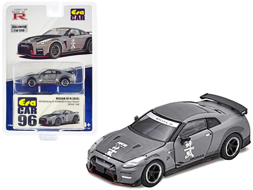 Exclusive 1/64 Nissan GT-R R35 RHD Kamikaze R Gray Diecast by Era Car