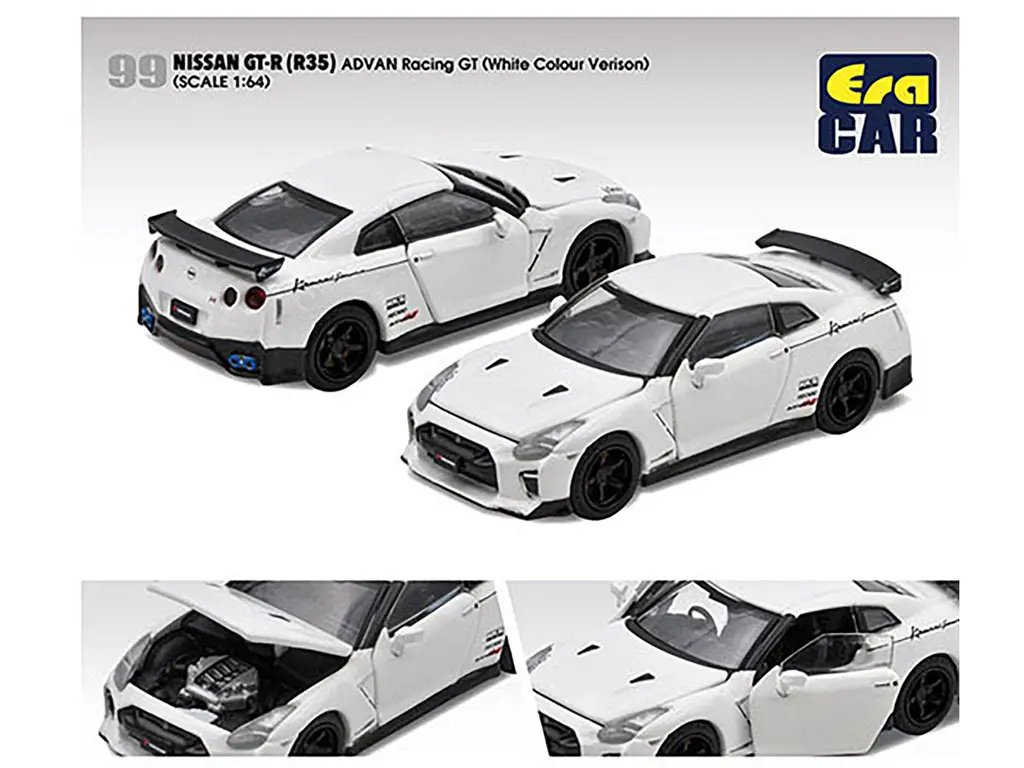 Exclusive Nissan GT-R R35 RHD White Advan Racing GT 1/64 Diecast by Era Car – Limited to 960 Worldwide