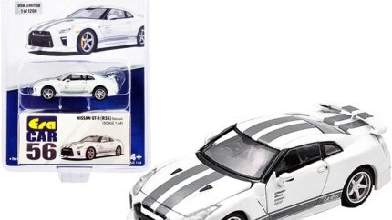 Nissan GT-R (R35) Saurus RHD (Right Hand Drive) White with Gray Stripes Limited Edition to 1200 pieces 1/64 Diecast Model Car by Era Car