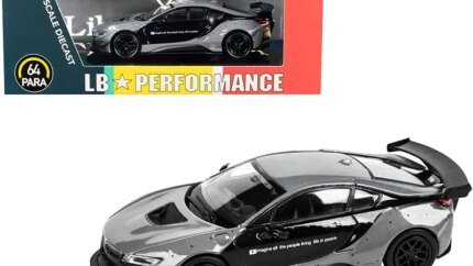 BMW i8 Liberty Walk LB Performance 1/64 Diecast Model Car by Paragon - Gray & Black