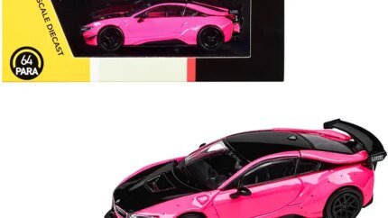 Exclusive BMW i8 Liberty Walk Hot Pink & Black 1/64 Diecast Model by Paragon