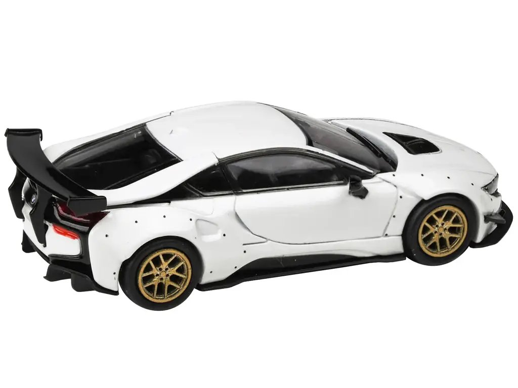 Stunning BMW i8 Liberty Walk 1/64 Diecast Model Car – White with Gold Wheels by Paragon Models