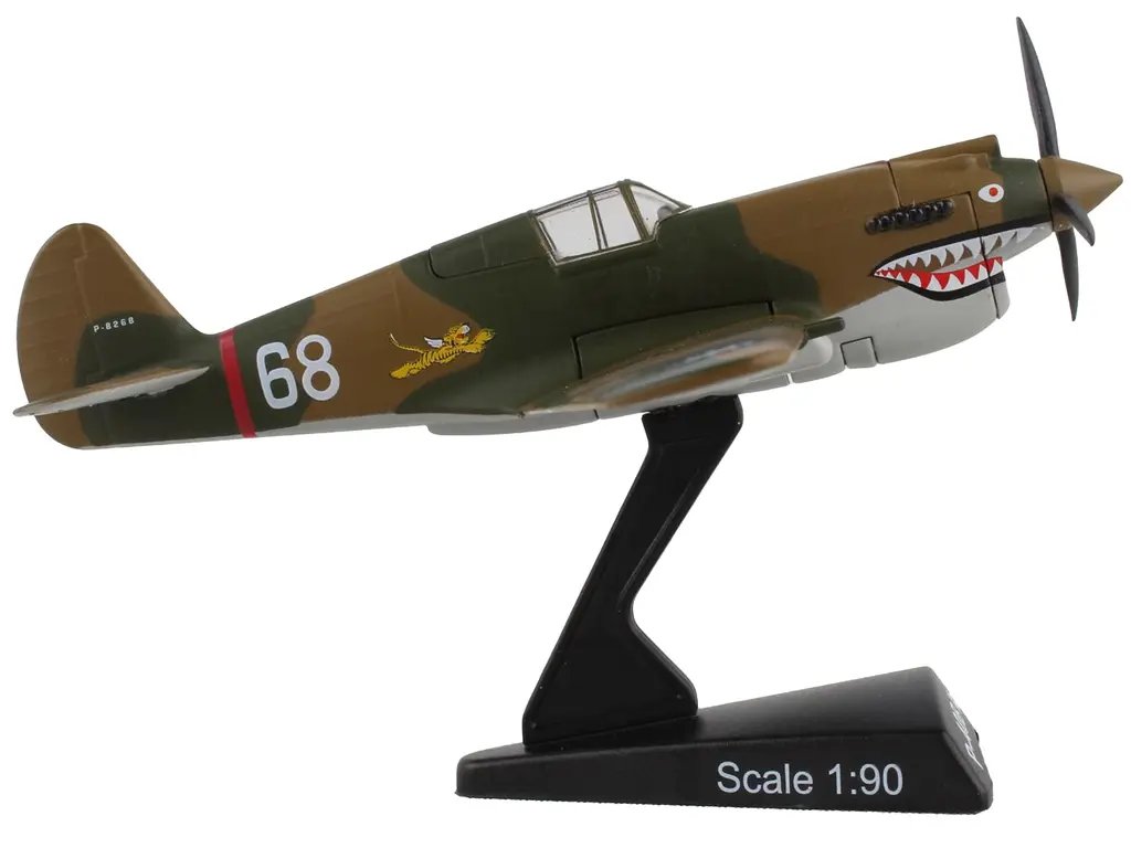 1/90 Diecast Curtiss P-40 Warhawk ‘Hell’s Angels – Flying Tigers’ Model Airplane by Postage Stamp